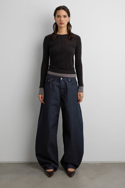 HERRINGBONE STUDDED BARREL JEAN
