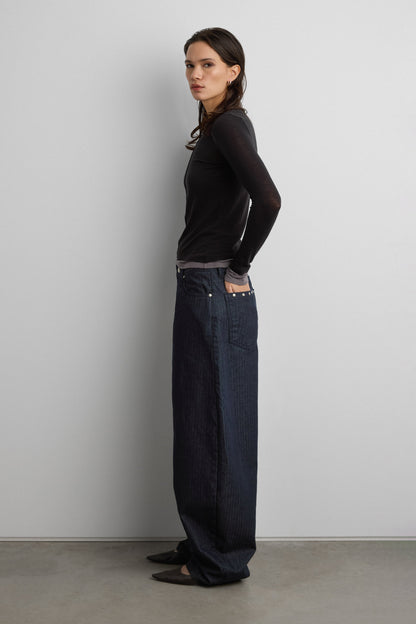 HERRINGBONE STUDDED BARREL JEAN
