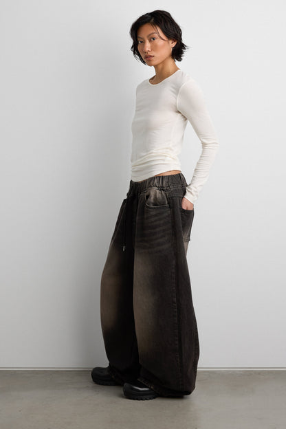 VINTAGE WASH ELASTIC WAIST JEAN