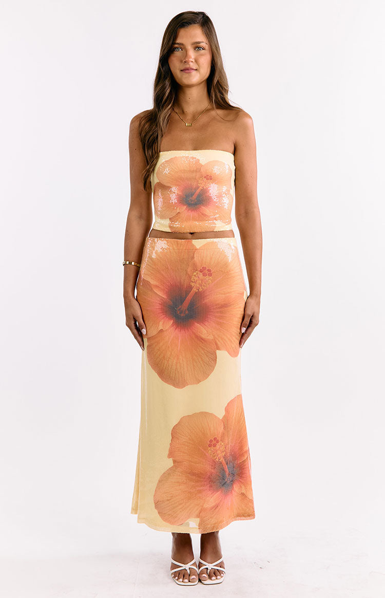 Denzel Yellow Floral Sequin Top