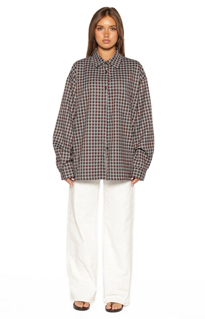 Devyn Brown Plaid Button Up Long Sleeve Shirt