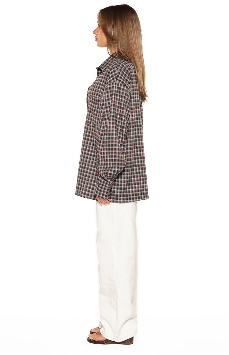 Devyn Brown Plaid Button Up Long Sleeve Shirt