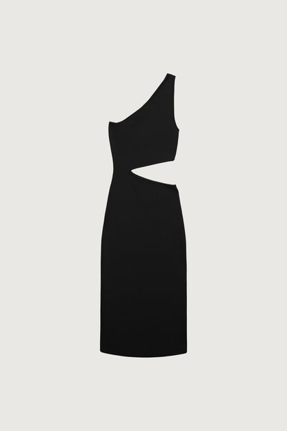 ONE SHOULDER KNIT MIDI DRESS WITH CUTOUT