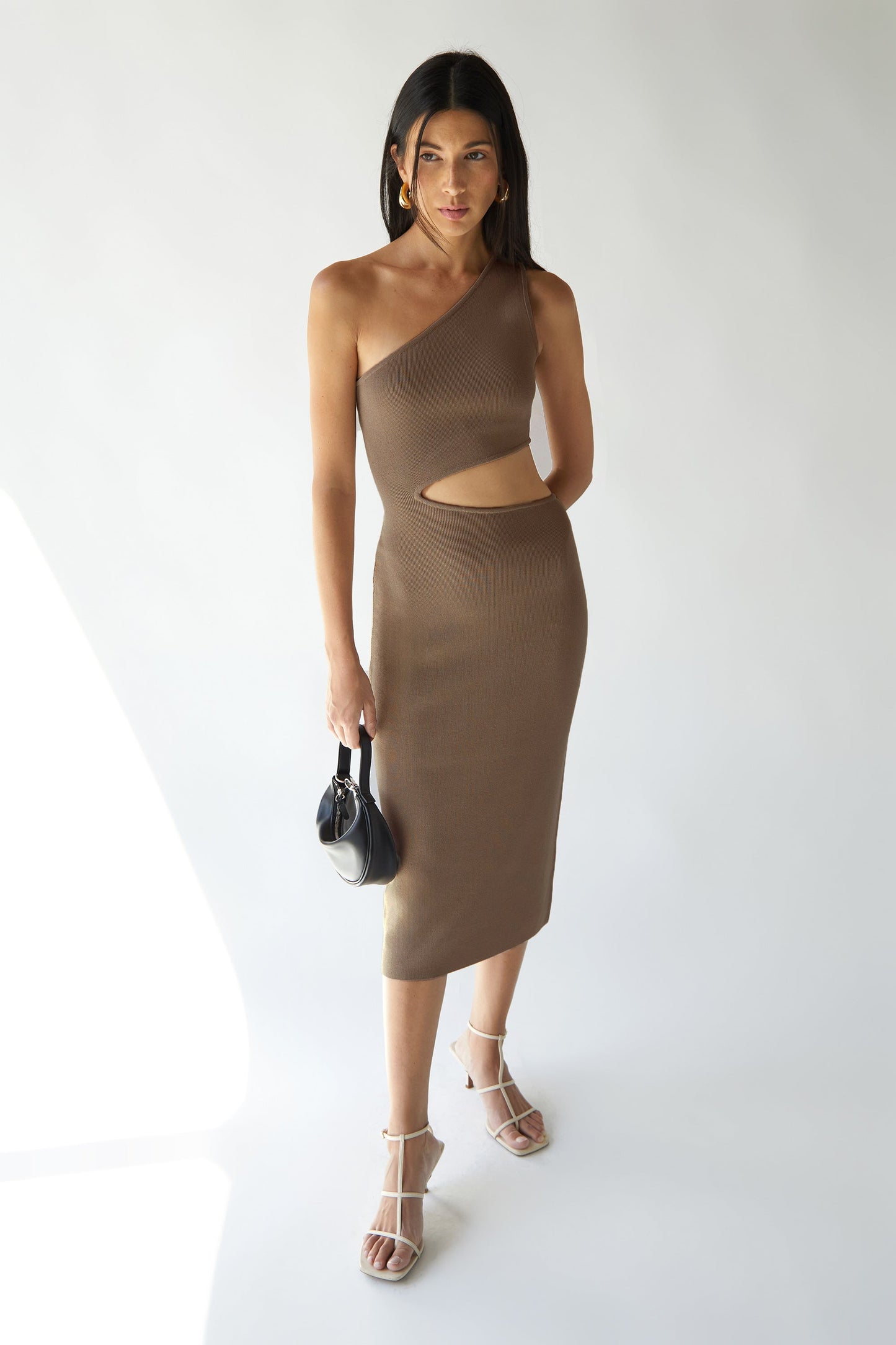 ONE SHOULDER KNIT MIDI DRESS WITH CUTOUT
