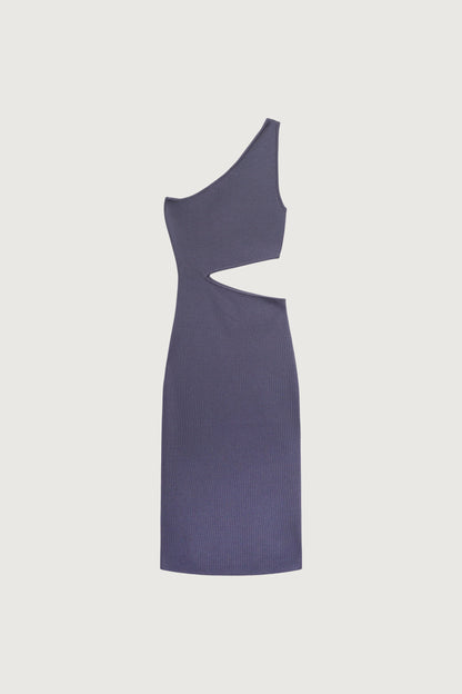 ONE SHOULDER KNIT MIDI DRESS WITH CUTOUT
