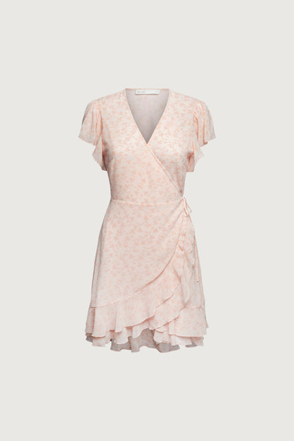 FLORAL WRAP MINI DRESS WITH RUFFLED HEM