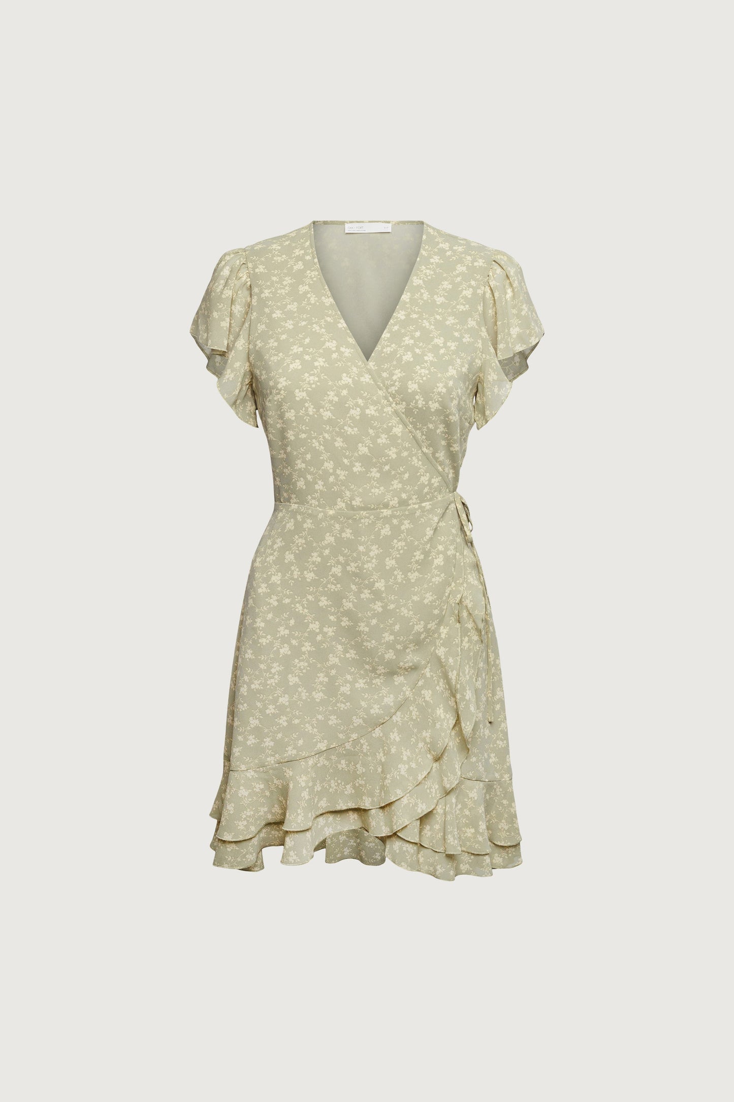 FLORAL WRAP MINI DRESS WITH RUFFLED HEM