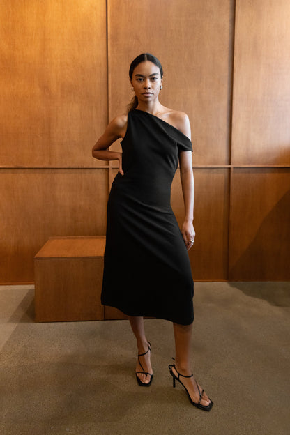 ASYMMETRIC ONE SHOULDER KNIT DRESS