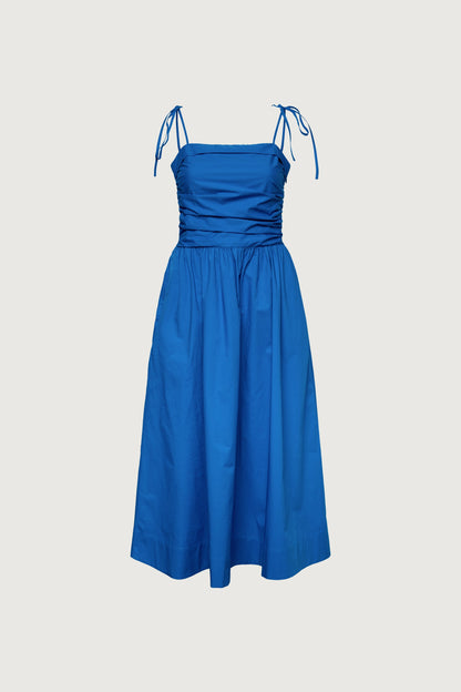COTTON POPLIN SQUARE NECK MIDI DRESS