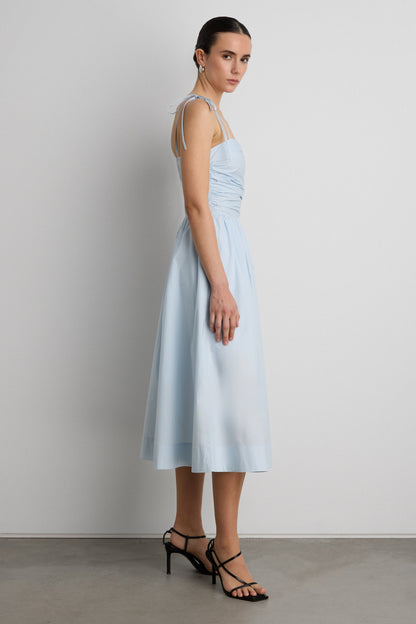COTTON POPLIN SQUARE NECK MIDI DRESS