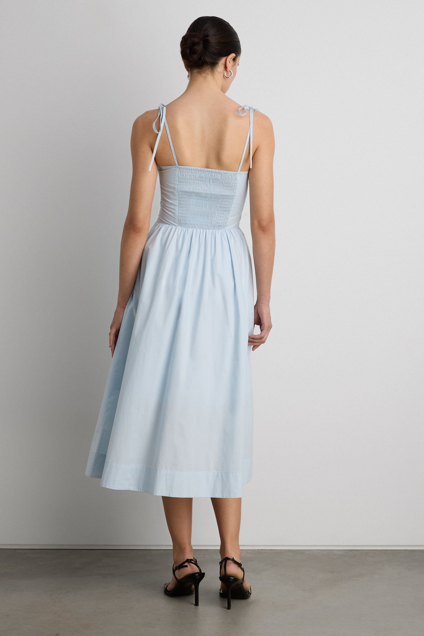 COTTON POPLIN SQUARE NECK MIDI DRESS