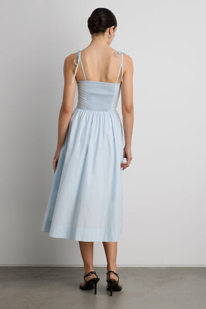 COTTON POPLIN SQUARE NECK MIDI DRESS