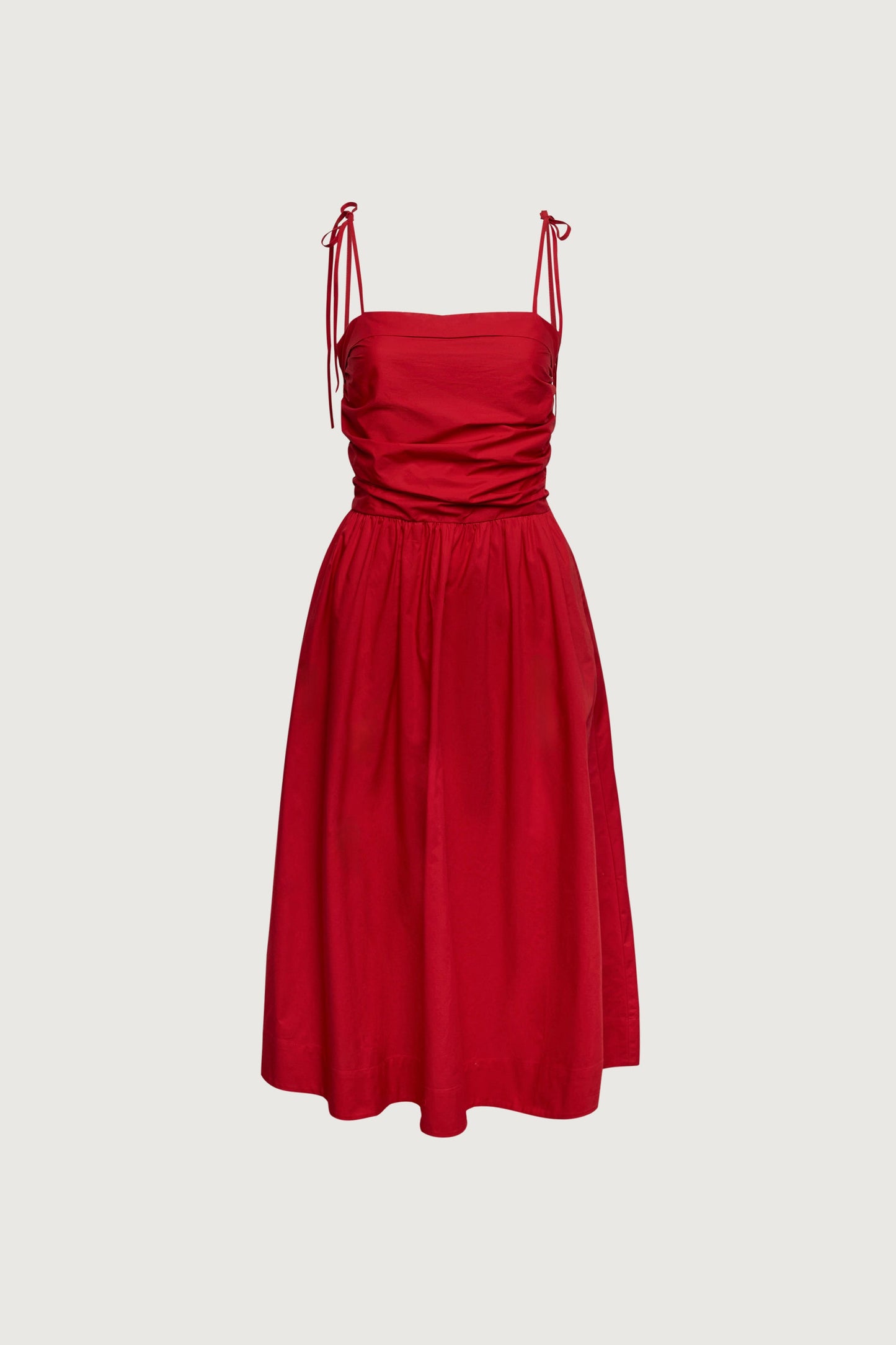 COTTON POPLIN SQUARE NECK MIDI DRESS