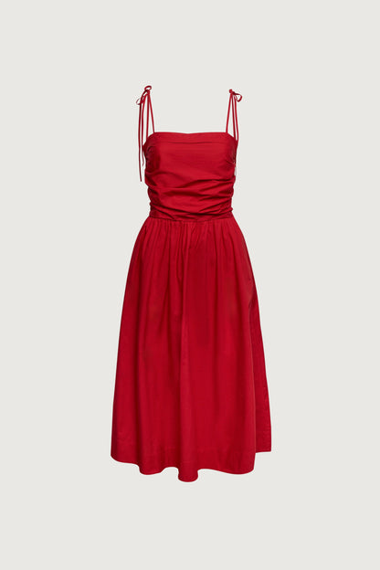 COTTON POPLIN SQUARE NECK MIDI DRESS