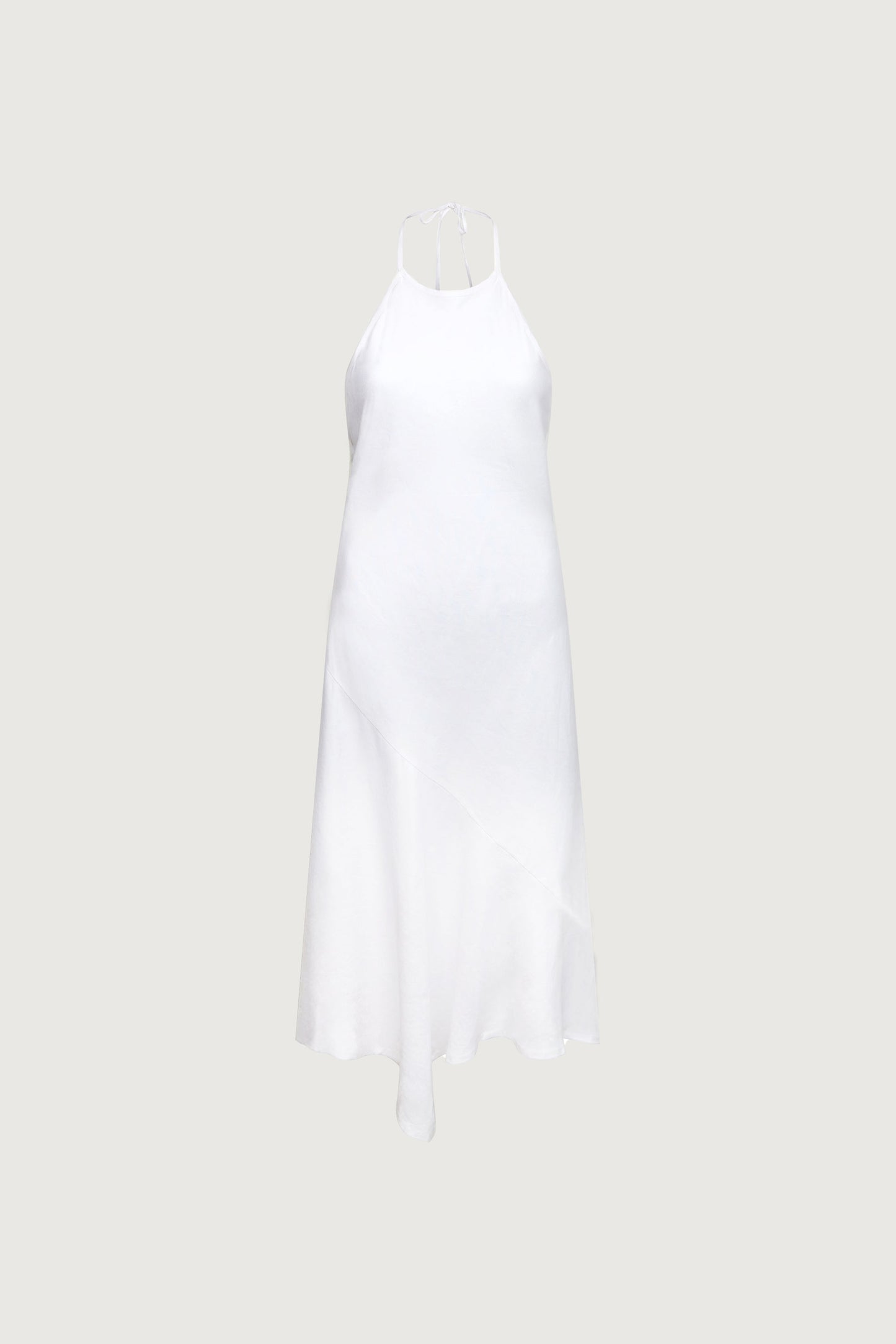LINEN BLEND HALTER NECK MIDI DRESS