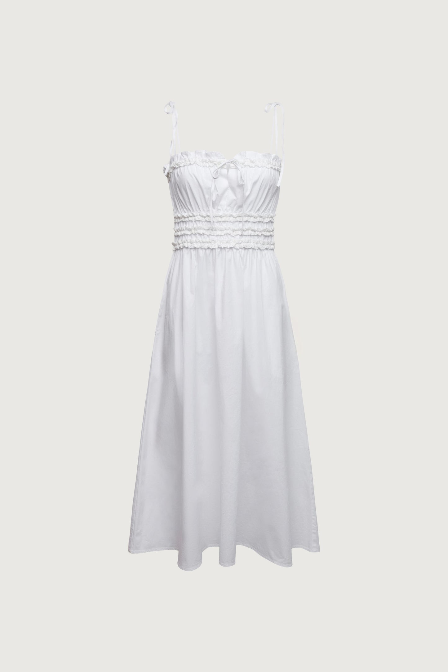 SHIRRED BODICE MIDI DRESS