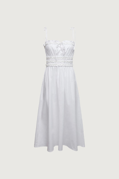 SHIRRED BODICE MIDI DRESS