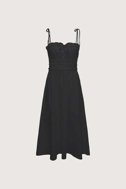 SHIRRED BODICE MIDI DRESS