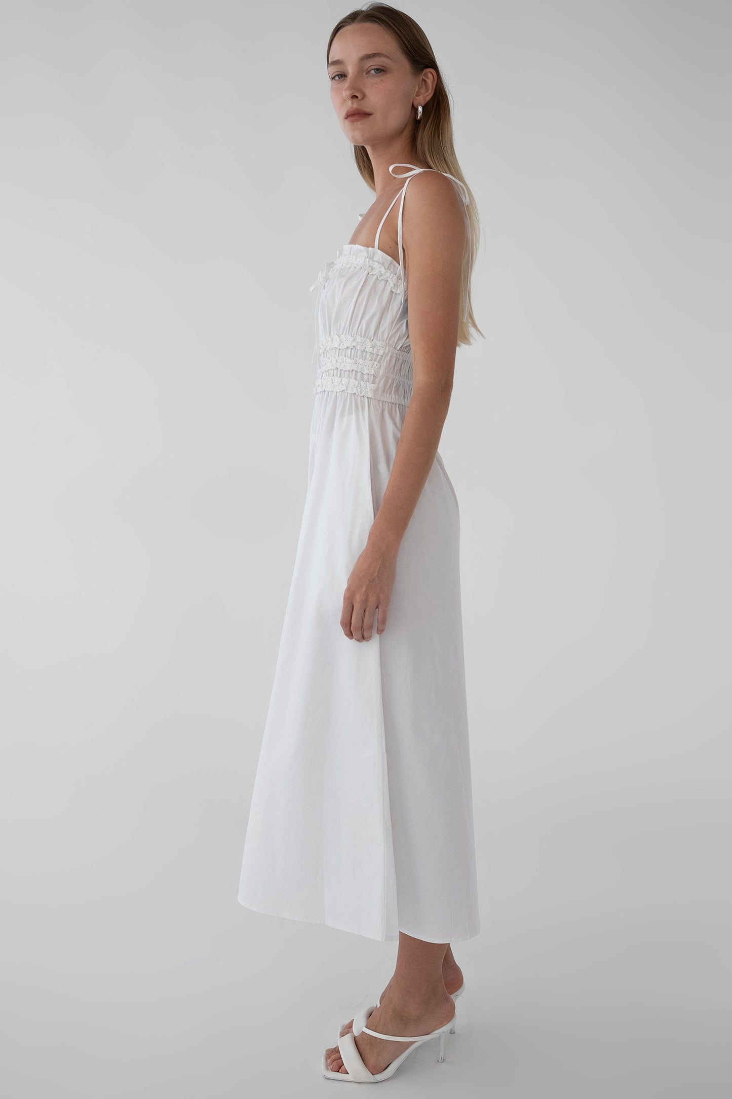 SHIRRED BODICE MIDI DRESS