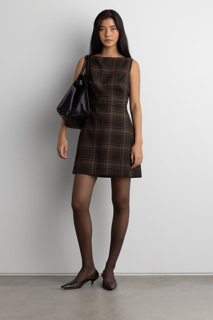 BOAT NECK MINI DRESS WITH POCKETS