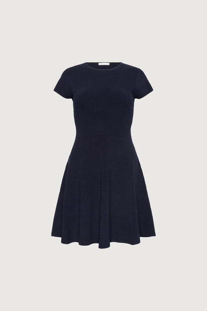 RIBBED FIT AND FLARE MINI DRESS