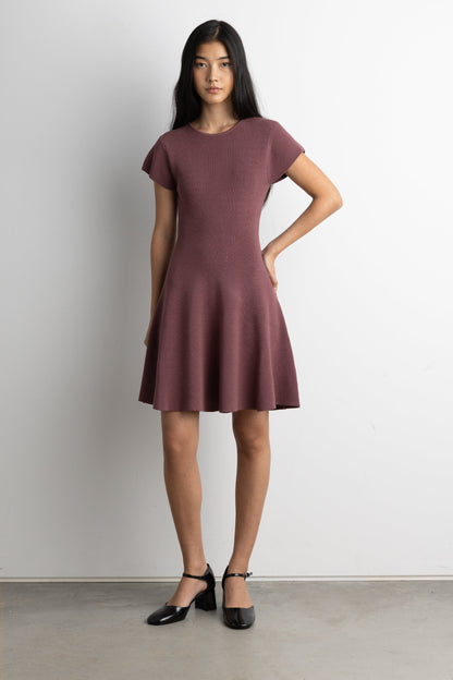 RIBBED FIT AND FLARE MINI DRESS