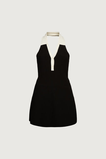 COLLARED HALTER NECK MINI DRESS