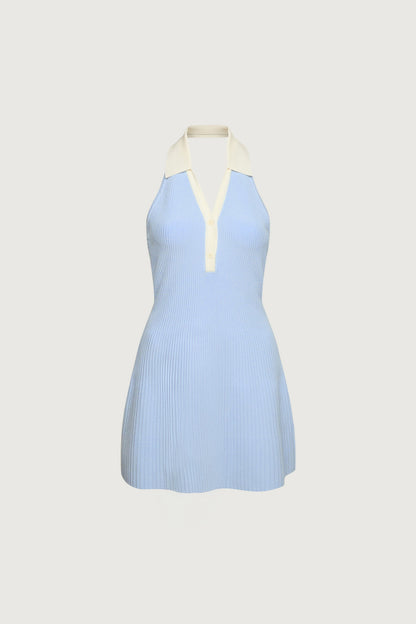 COLLARED HALTER NECK MINI DRESS