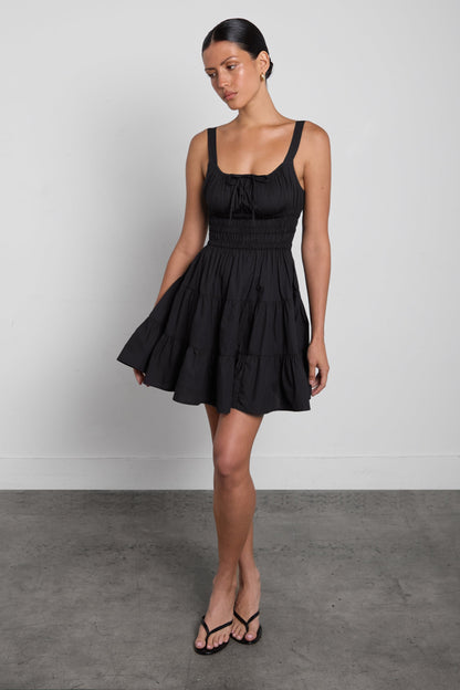 GATHERED COTTON POPLIN MINI DRESS