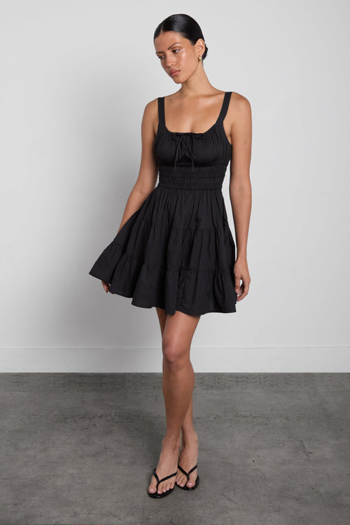 GATHERED COTTON POPLIN MINI DRESS