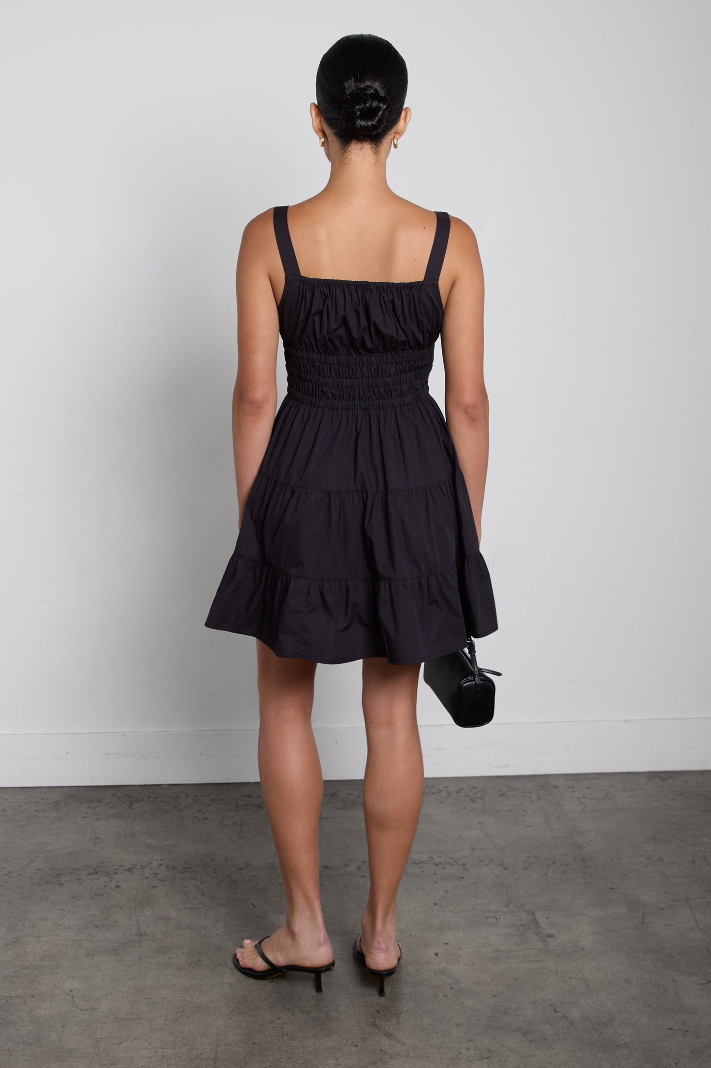 GATHERED COTTON POPLIN MINI DRESS