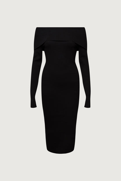 OFF THE SHOULDER LONG SLEEVE MIDI DRESS