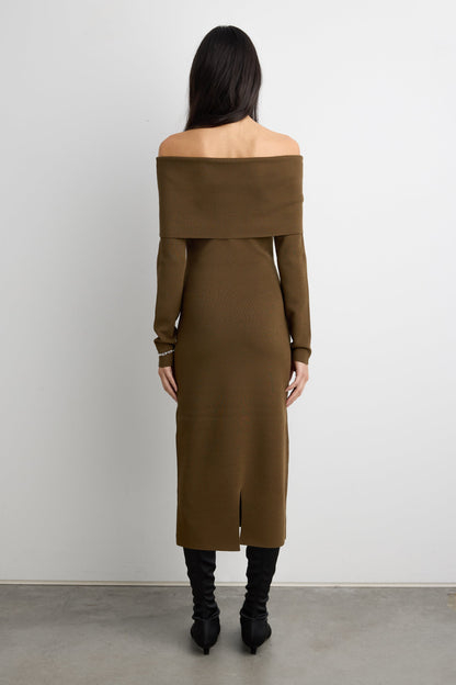 OFF THE SHOULDER LONG SLEEVE MIDI DRESS