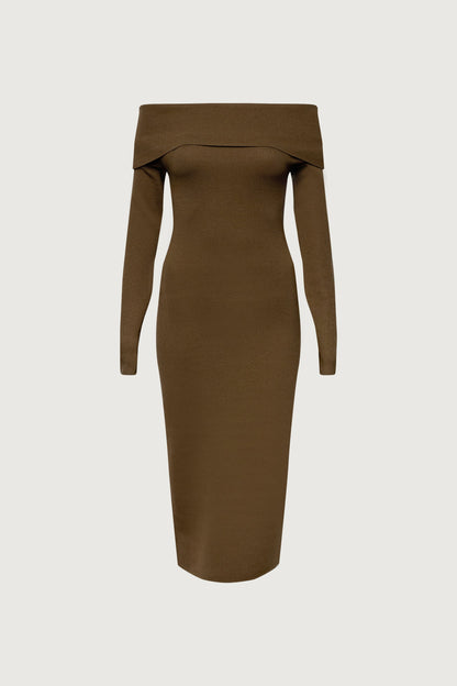 OFF THE SHOULDER LONG SLEEVE MIDI DRESS