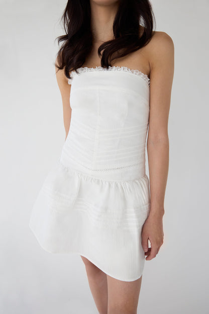 PINTUCK LACE TRIM TUBE TOP DRESS