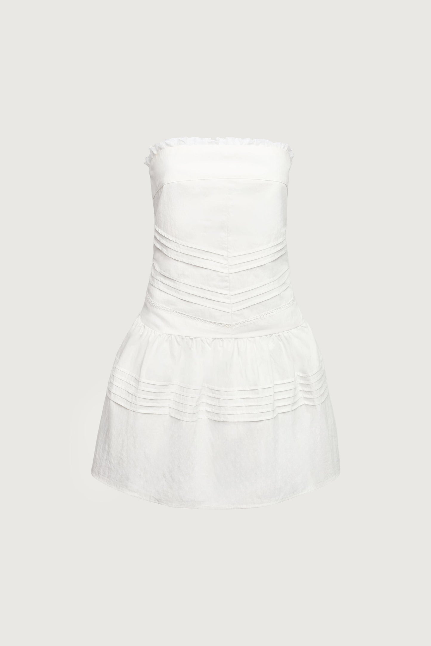 PINTUCK LACE TRIM TUBE TOP DRESS