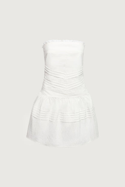 PINTUCK LACE TRIM TUBE TOP DRESS