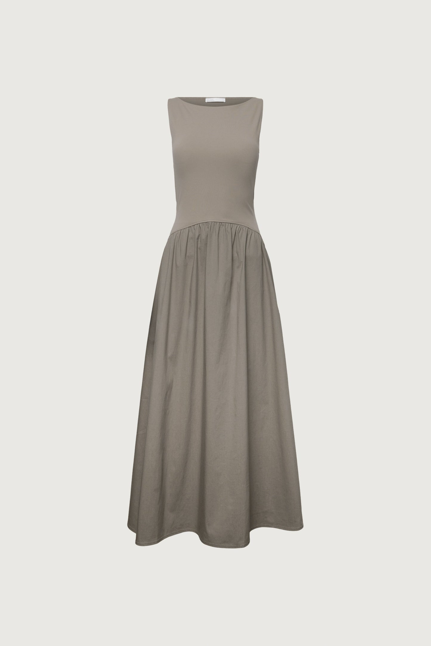 BOAT NECK GATHERED WAIST MIDI DRESS