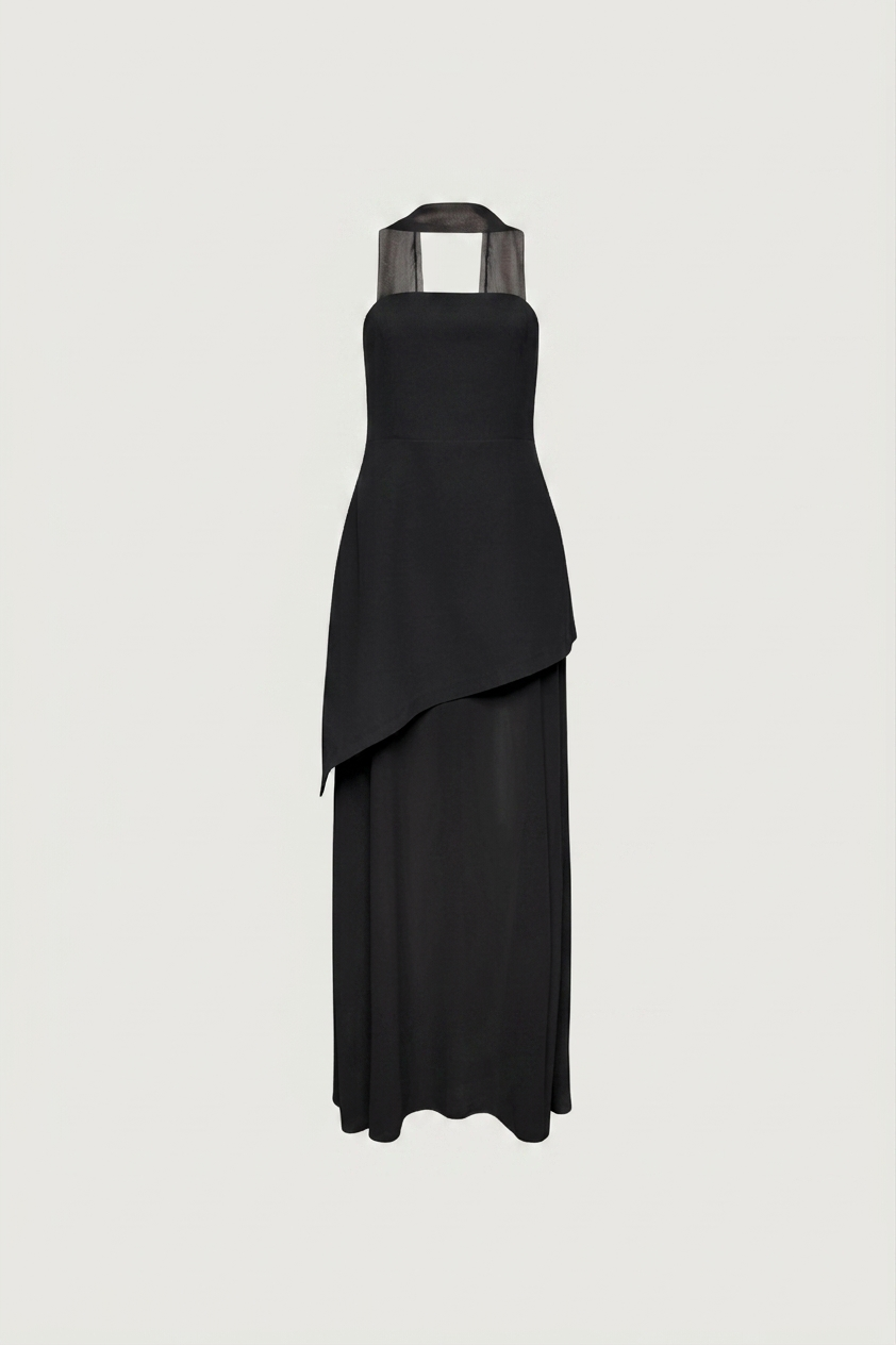 TUBE MAXI DRESS WITH CONTRAST SKIRT AND SCARF