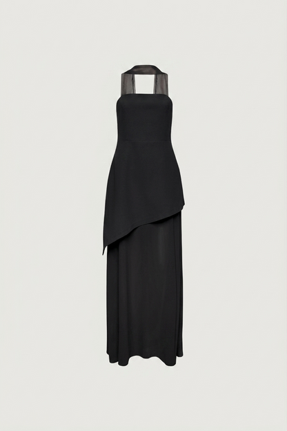 TUBE MAXI DRESS WITH CONTRAST SKIRT AND SCARF