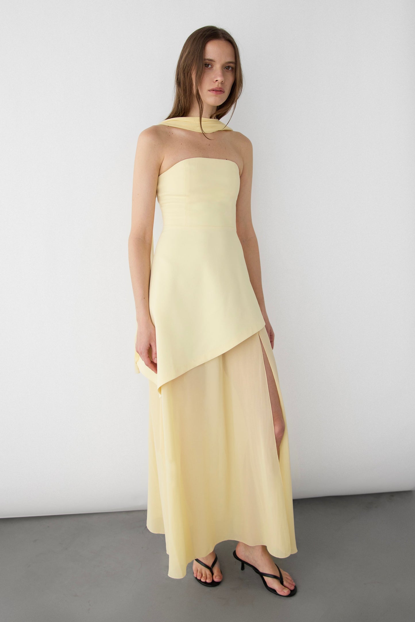 TUBE MAXI DRESS WITH CONTRAST SKIRT AND SCARF