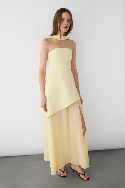 TUBE MAXI DRESS WITH CONTRAST SKIRT AND SCARF