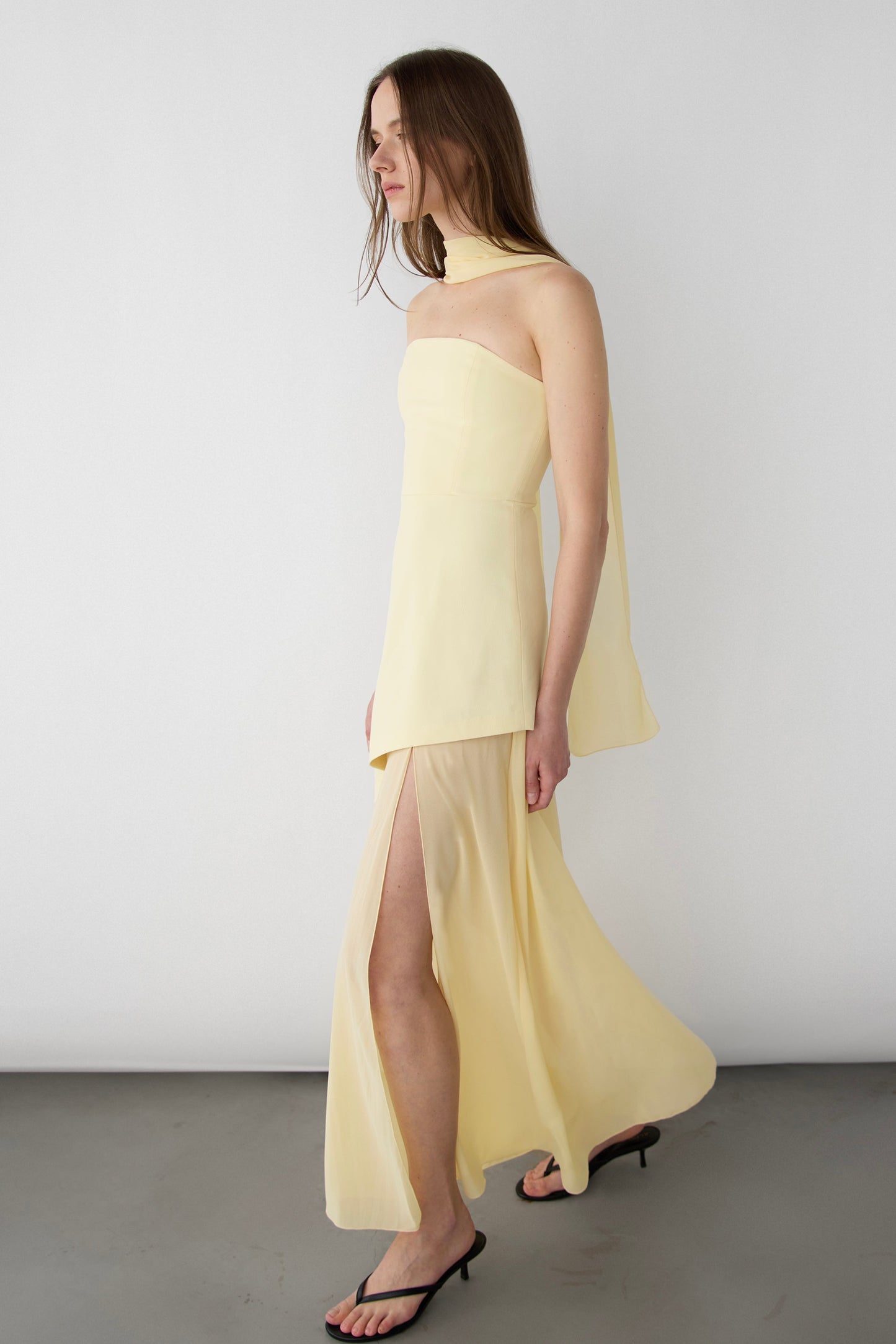 TUBE MAXI DRESS WITH CONTRAST SKIRT AND SCARF