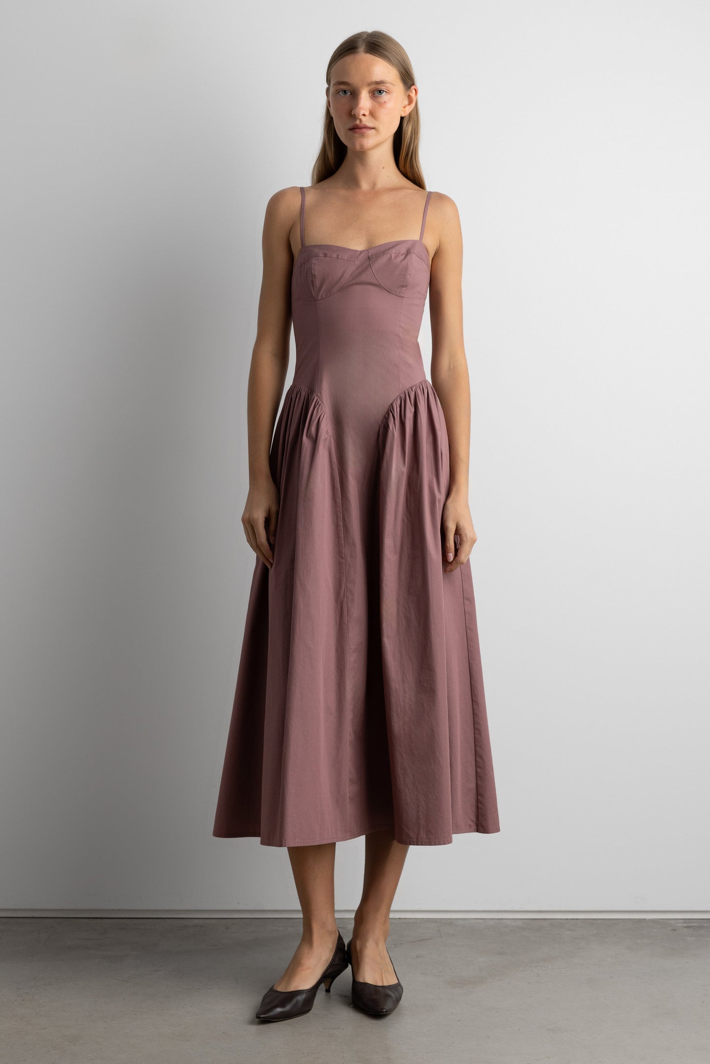 COTTON POPLIN CORSET MIDI DRESS