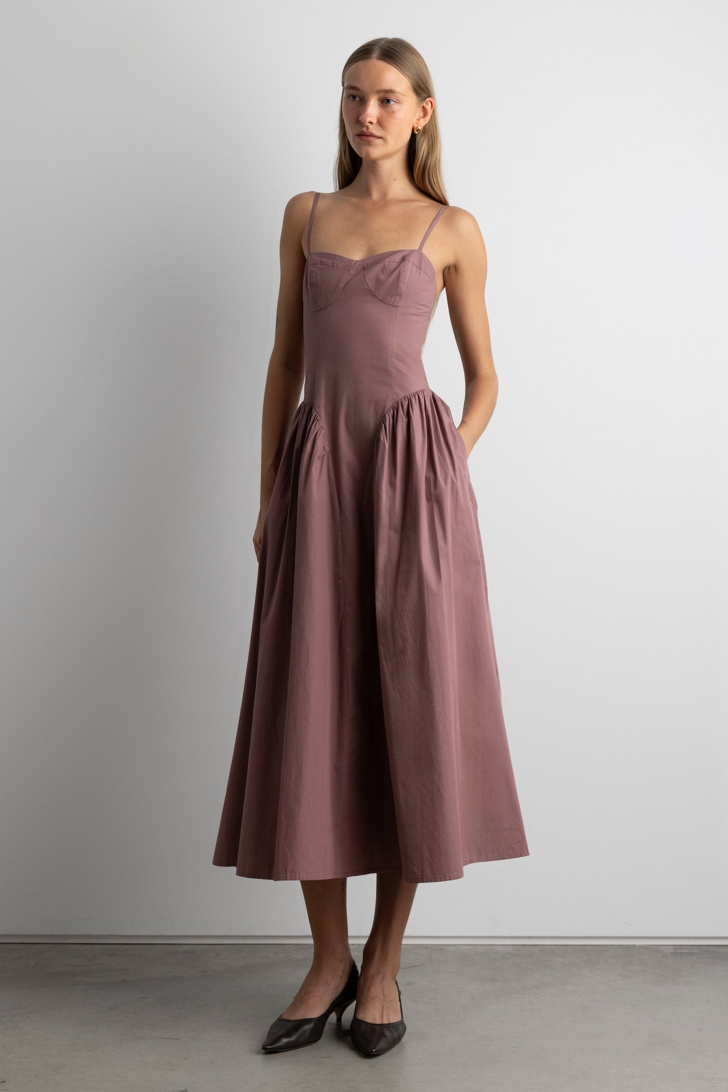 COTTON POPLIN CORSET MIDI DRESS