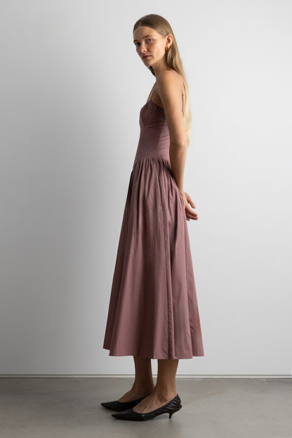 COTTON POPLIN CORSET MIDI DRESS