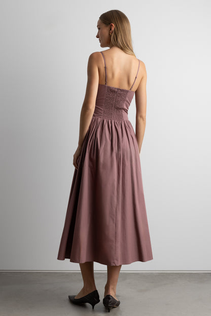 COTTON POPLIN CORSET MIDI DRESS