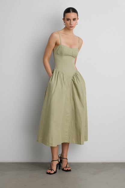 COTTON POPLIN CORSET MIDI DRESS
