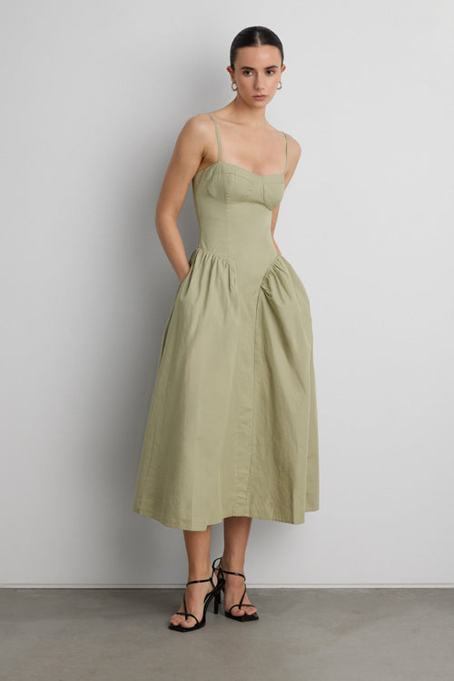 COTTON POPLIN CORSET MIDI DRESS