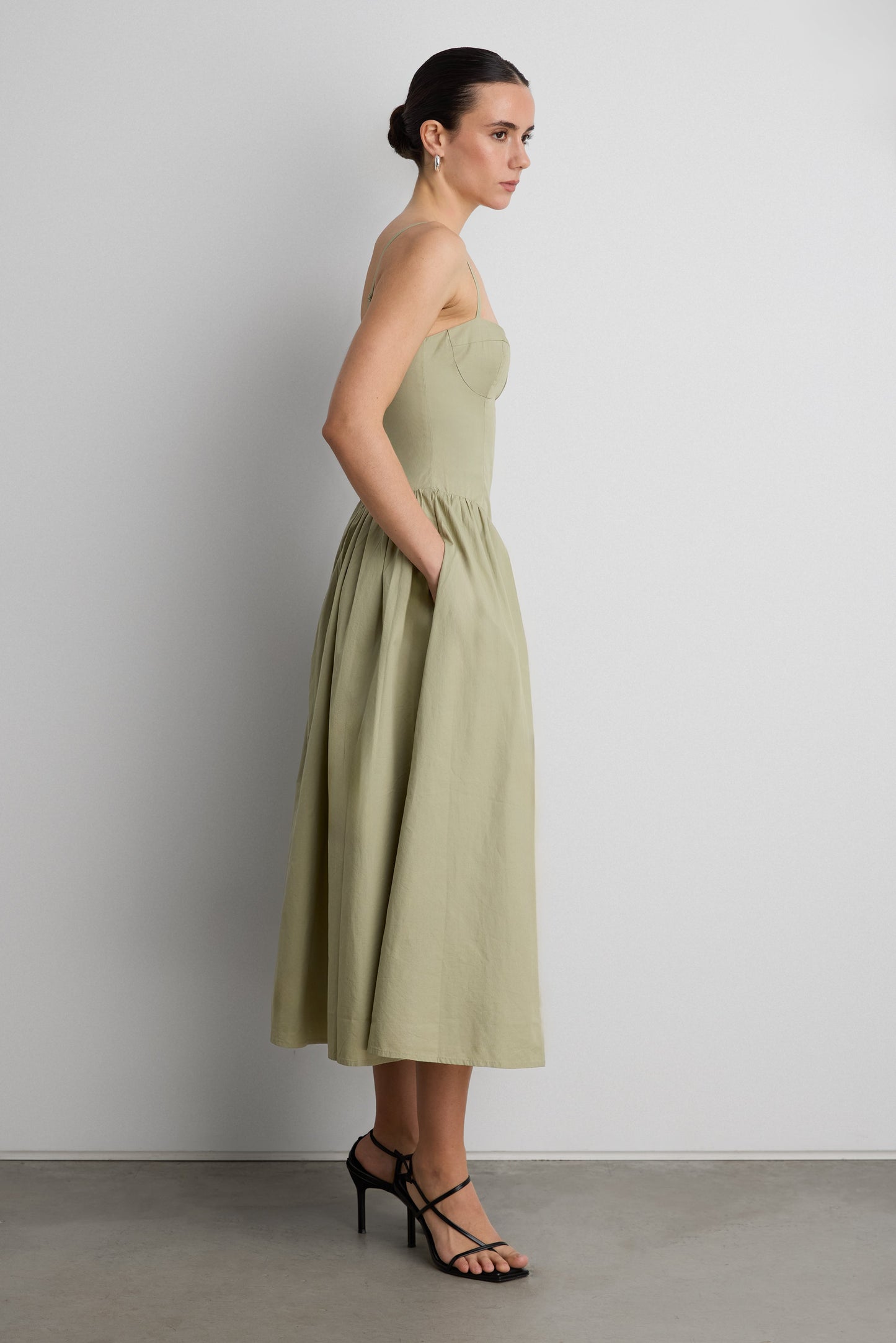 COTTON POPLIN CORSET MIDI DRESS